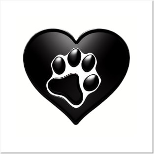 Cat, Dog paw on heart Posters and Art